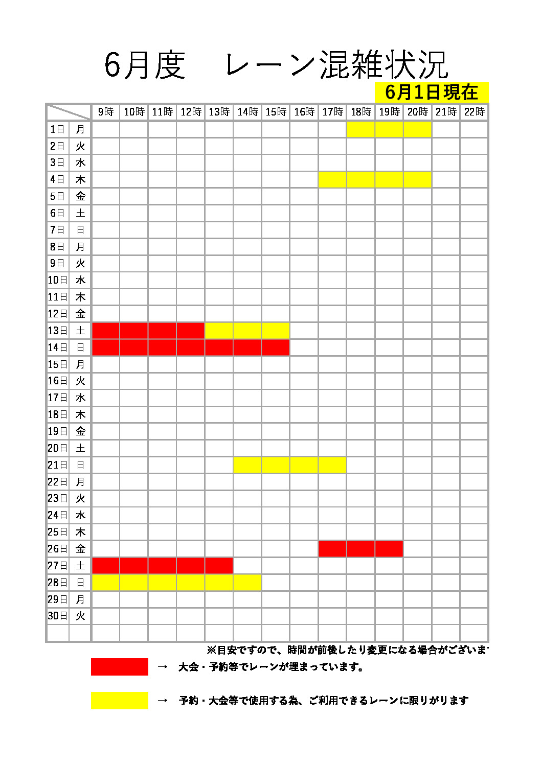 6月混雑状況 | 津グランドボウル